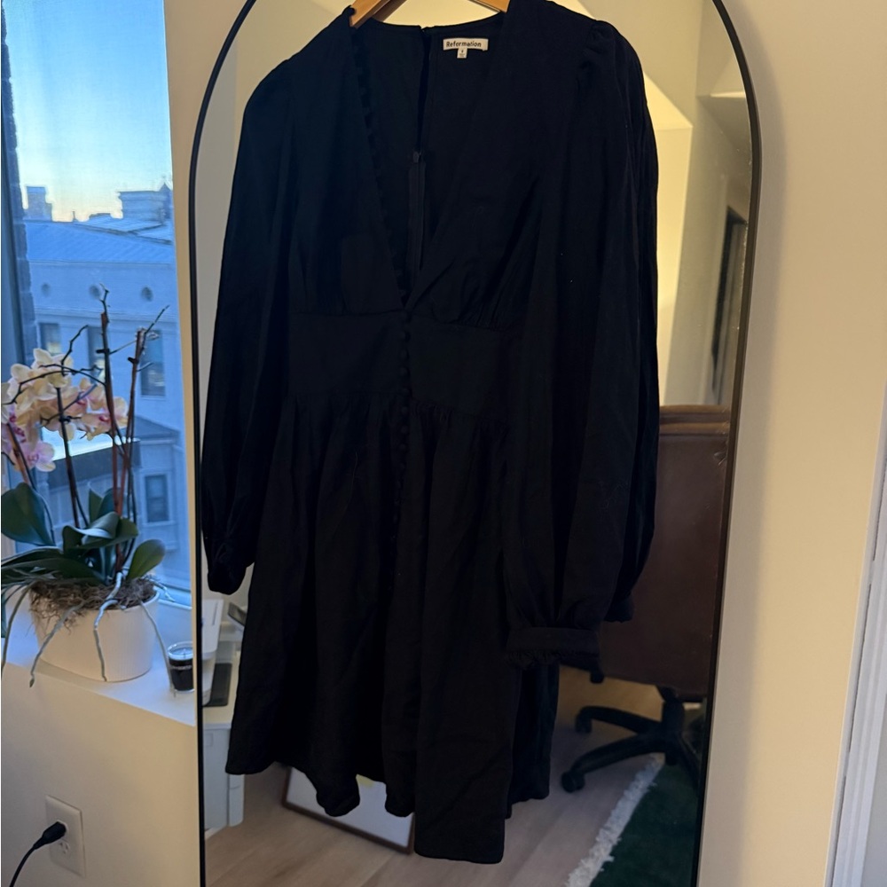 Reformation Caitie Black Long-Sleeve Mini Dress Size 6